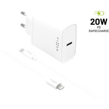 FIXED Travel s USB-C výstupem a USB-C/Lightning kabelem 1m podpora PD 20W bílý (FIXC20-CL-WH)