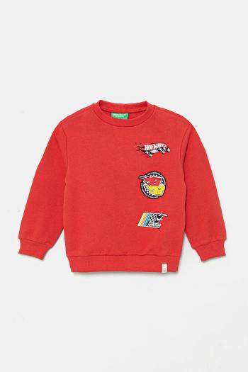 Detská bavlnená mikina United Colors of Benetton červená farba, s potlačou, 3J68G10I2