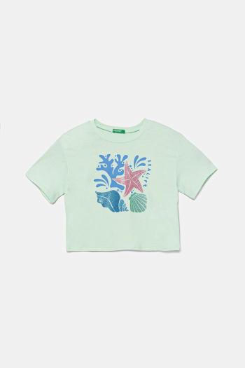 Detské bavlnené tričko United Colors of Benetton zelená farba, 35RYC10OZ