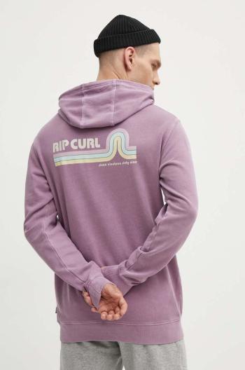 Bavlnená mikina Rip Curl pánska, fialová farba, s kapucňou, s potlačou