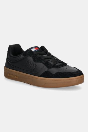 Kožené tenisky Tommy Jeans TJM CUPSOLE LEATHER MIX čierna farba, EM0EM01566
