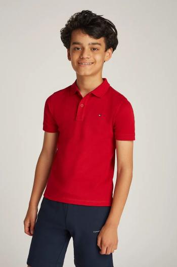 Detská bavlnená polokošeľa Tommy Hilfiger červená farba, jednofarebný, KB0KB09333