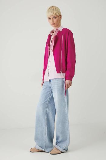 Ľanová bomber bunda Medicine ružová farba, prechodná, oversize