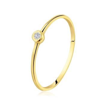 Prsteň v žltom 14K zlate - číry okrúhly zirkón, hladké ramená - Veľkosť: 49 mm
