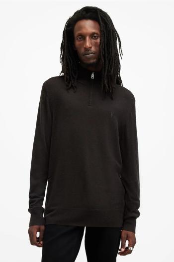 Vlnený sveter AllSaints KILBURN ZIP FUNNEL pánsky, čierna farba, M082KB