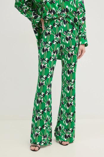 Nohavice DIANE VON FURSTENBERG dámske, zelená farba, zvony, vysoký pás, DVFPL4S001