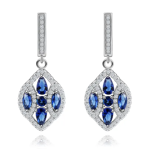 Strieborné náušnice 925, široké zrnko zdobené modrými a čírymi zirkónmi