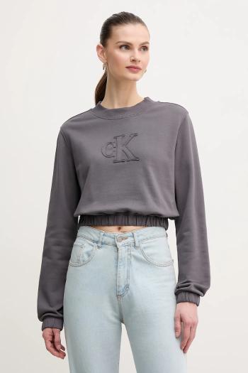 Bavlnená mikina Calvin Klein Jeans dámska, šedá farba, s nášivkou, J20J225363