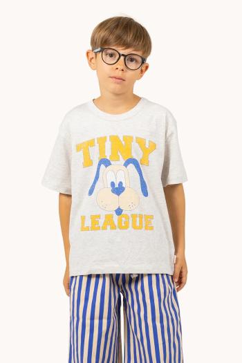 Detské bavlnené tričko Tinycottons TINY LEAGUE GRAPHIC TEE šedá farba, s potlačou, SS25-079