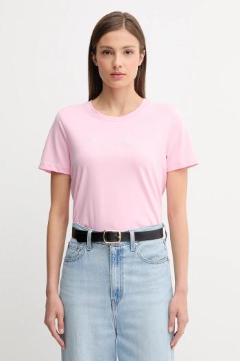 Bavlnené tričko Tommy Hilfiger dámske, ružová farba, WW0WW45746