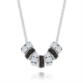Strieborný 925 náhrdelník - prstence s čírymi a čiernymi Swarovski krištáľmi
