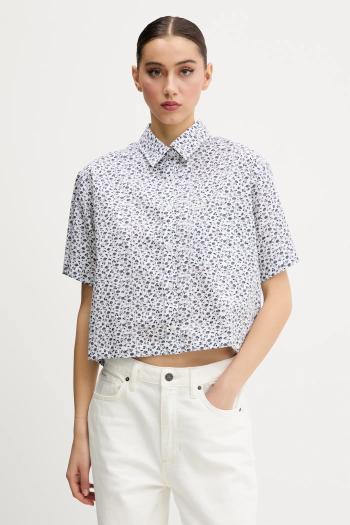 Bavlnená košeľa Guess Jeans dámska, biela farba, voľný strih, s klasickým golierom, W5GH98 WH8R1