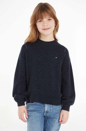 Detský vlnený sveter Tommy Hilfiger tmavomodrá farba, tenký