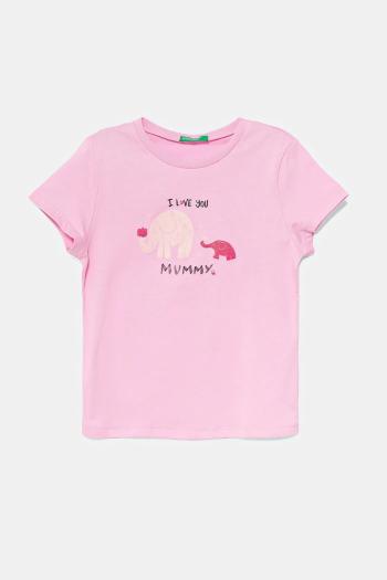 Detské bavlnené tričko United Colors of Benetton ružová farba, 3I1XG10JJ