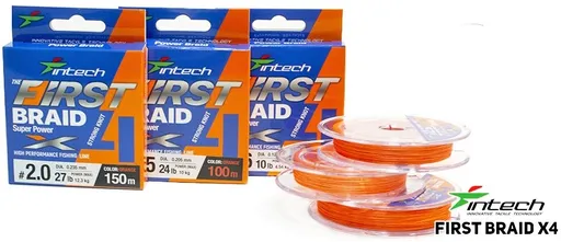 Intech first splietaná šnúra braided line braid x4 orange 150 m - 0,205 mm 10 kg