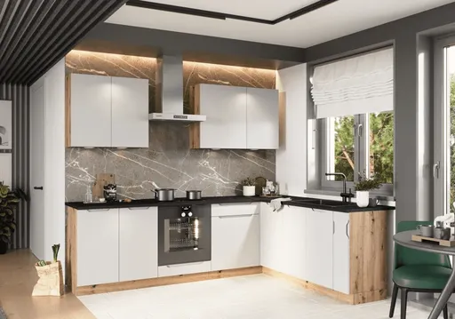 Artstolk Rohová kuchynská linka ISABEL | 200-260 cm dub artisan/sivá Prevedenie: s pracovnou doskou