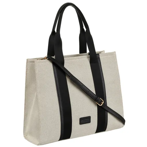 Elegantná čierno-béžová dámska shopper kabelka s nastaviteľným ramienkom - Peterson