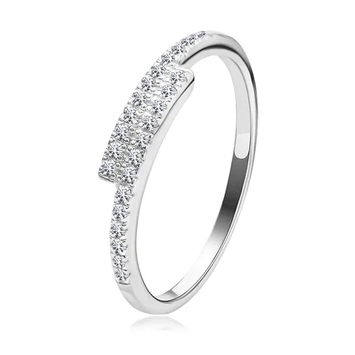 Strieborný 925 prsteň - rozdvojené ramená uložené na sebe, číre zirkóny - Veľkosť: 60 mm