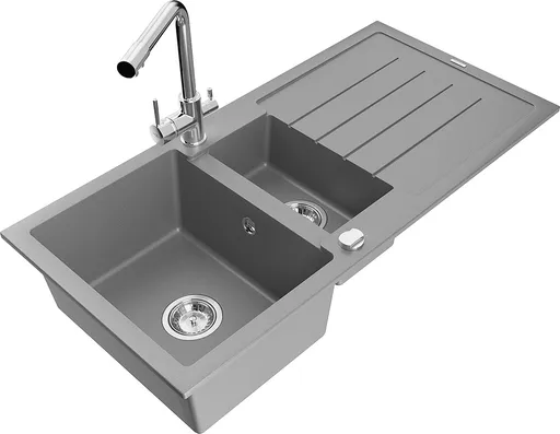 MEXEN/S MEXEN/S - Andres granitový drez s odkvapkávačom vrátane batérie Duero, šedá 6515-71-671600-00