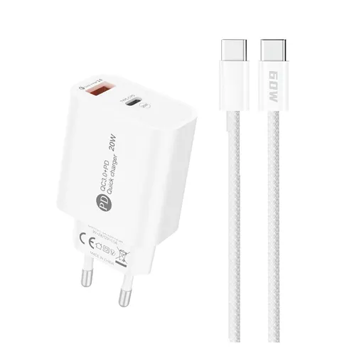 A6MaxL 20W Sieťová nabíjačka s káblom USB-C biela