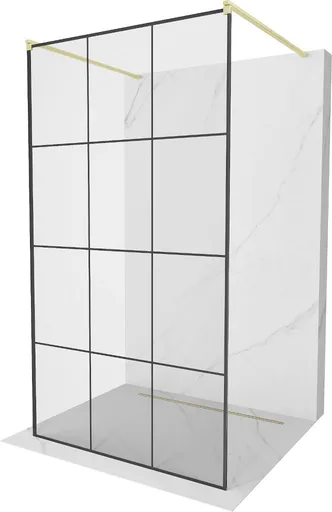 MEXEN/S - Kioto samostatne stojaca sprchová zástena 110 x 200, čierny vzor 8 mm, zlatko kartáčovaná 800-110-002-55-77