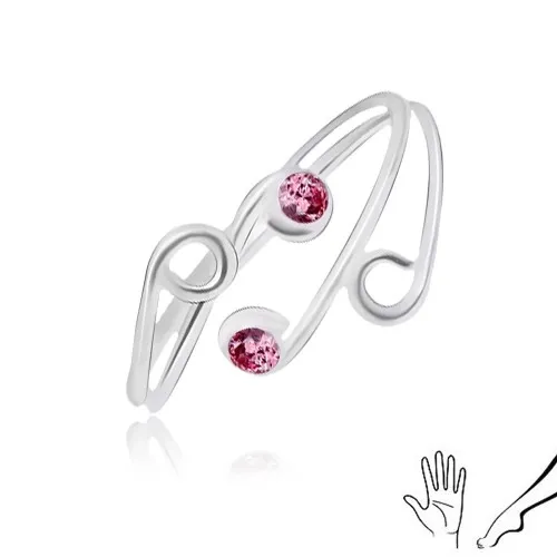 Strieborný prsteň 925 na ruku alebo nohu, rozvetvené ramená s ružovými zirkónmi