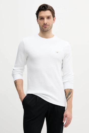 Bavlnené tričko s dlhým rukávom Calvin Klein Jeans biela farba, jednofarebné, J30J327117
