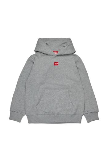 Detská bavlnená mikina Diesel SXGINHOOD OVER SWEAT-SHIRT šedá farba, s kapucňou, melanžová, J02502