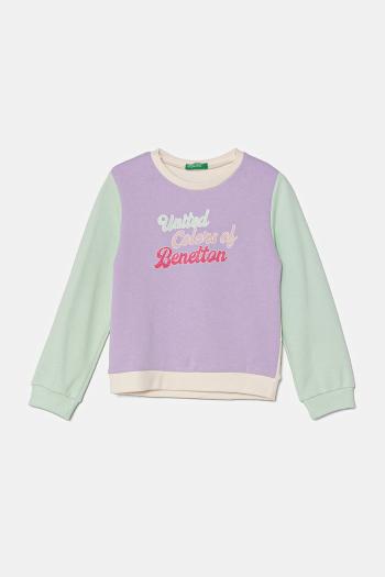 Detská bavlnená mikina United Colors of Benetton fialová farba, s potlačou, 3J70G10HX