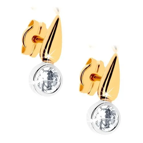 Zlaté náušnice 9K kvapka so zirkónom v objímke