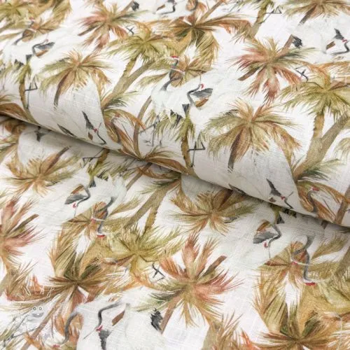 Viskóza s ľanom Crane bird design A digital print