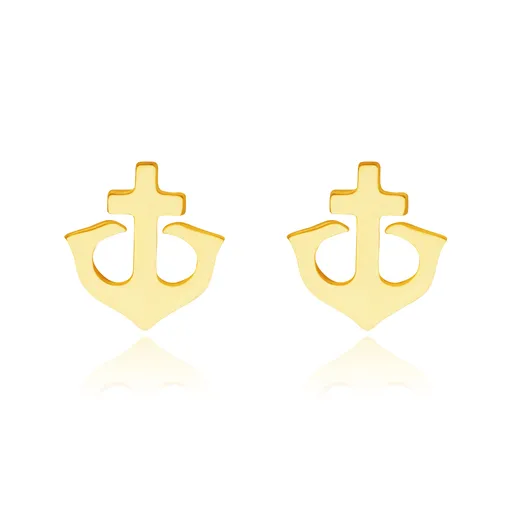 Náušnice zo 14K zlata - námornícka kotva, hladký povrch, puzetky