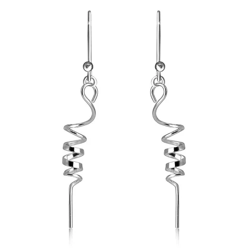 Visiace strieborné 925 náušnice - zatočená zužujúca sa špirála, africký háčik