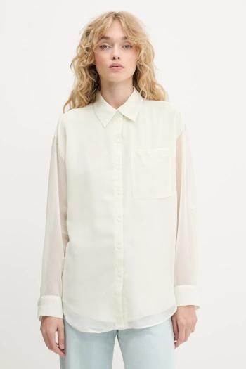 Košeľa Calvin Klein béžová farba, voľný strih, s klasickým golierom, LV044B902G