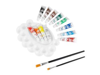 Easy Akrylové barvy SET 12 barev 2 štětce paleta