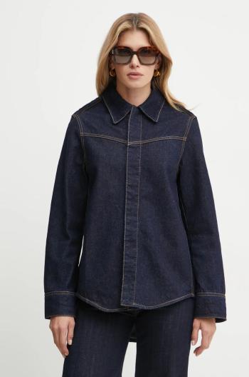 Rifľová košeľa Victoria Beckham dámska, tmavomodrá farba, voľný strih, s klasickým golierom, 1424DSH006123A