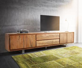 TV stolík Live Edge 300 cm akácia prírodná 4 dvierka 2 zásuvky