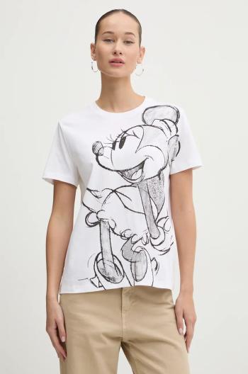 Bavlnené tričko Desigual MICKEYDRAWING dámske, biela farba, 24WWTKA1