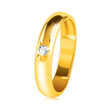Obrúčka v žltom 14K zlate so zaobleným povrchom, hviezdičkou a čírym zirkónom - Veľkosť: 49 mm