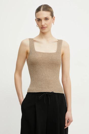 Top s prímesou ľanu Twinset dámsky, zelená farba, jednofarebný, 251TT3147