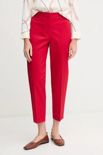 Nohavice Tommy Hilfiger dámske, červená farba, rovné, vysoký pás, WW0WW40504