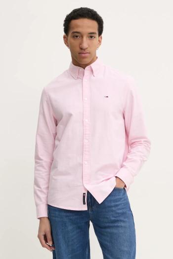 Košeľa Tommy Jeans pánska, ružová farba, regular, s klasickým golierom, DM0DM20667