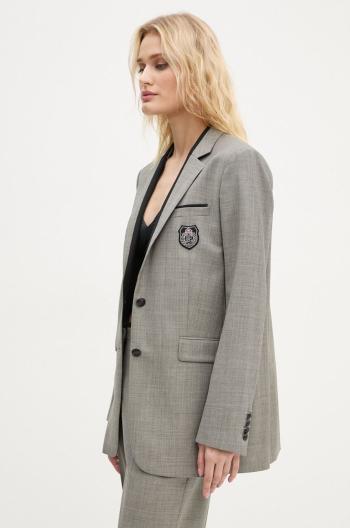 Vlnené sako The Kooples šedá farba, jednoradové, jednofarebné, FVES29007K