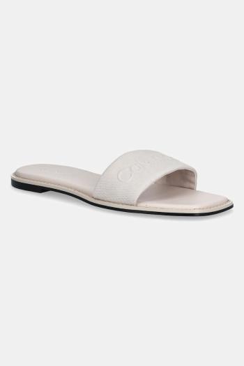 Šľapky Calvin Klein FLAT SLIDE - HE dámske, béžová farba, HW0HW02378