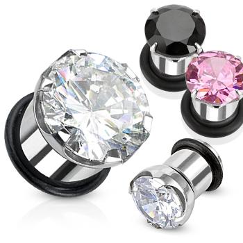 Tunel plug do ucha z chirurgickej ocele so zirkónom a gumičkou - Hrúbka: 3 mm, Farba piercing: Ružová