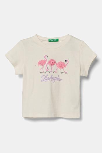 Detské bavlnené tričko United Colors of Benetton béžová farba, 3I1XG10J1