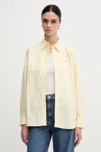 Bavlnená košeľa Tommy Hilfiger dámska, žltá farba, regular, s klasickým golierom, WW0WW46111