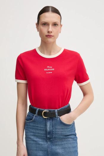 Bavlnené tričko Tommy Hilfiger dámske, červená farba, WW0WW44586