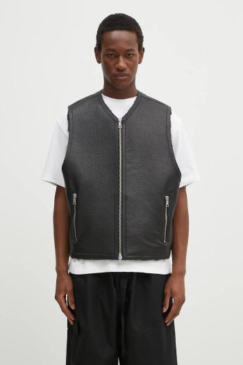 Kožená vesta MKI MIYUKI ZOKU Shearling Vest pánska, čierna farba, prechodná, SHEARLING.VEST.BLACK