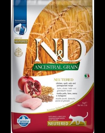 FARMINA N&amp;D Low Grain Hrana pentru pisicile adulte castrate, cu pui si rodie 5 kg